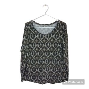 SMART SET WOMENS L SHIRT SCOOP NECK BROWN BLACK & BEIGE